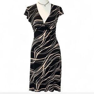 Charlotte Russe Black Midi Dress with Cream Wave Print